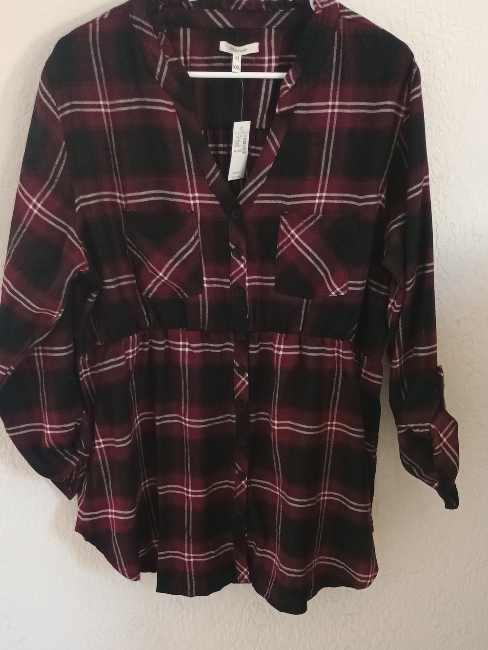 Maurices Burgundy and Black Plaid Button-Down Shirt